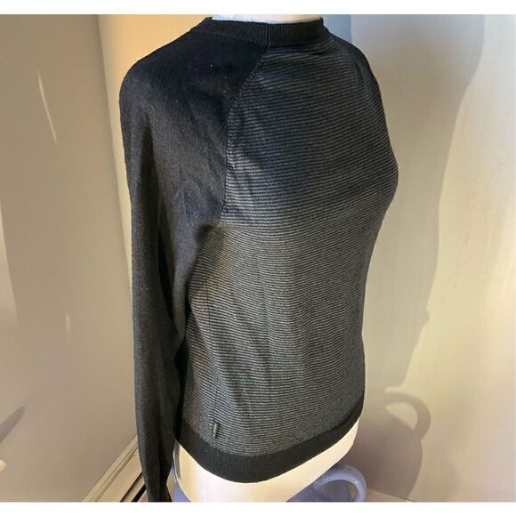 Ted Baker Men’s Crewneck Wool Blend Sweater, Striped Bodice, Solid Arms, Size S - Picture 5 of 11